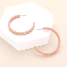 Load image into Gallery viewer, Pink Stone Embellished Hoop Earrings
