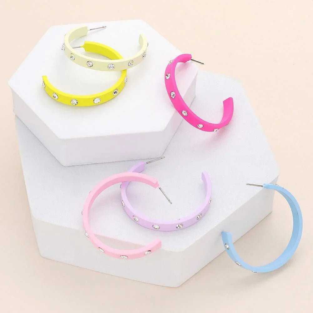 Yellow Stone Embellished Hoop Earrings - Jewelry Store by Erik Rayo