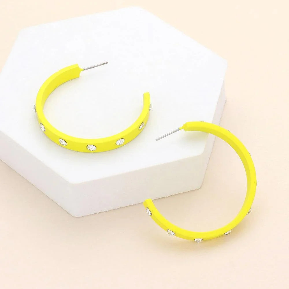 Yellow Stone Embellished Hoop Earrings - Jewelry Store by Erik Rayo