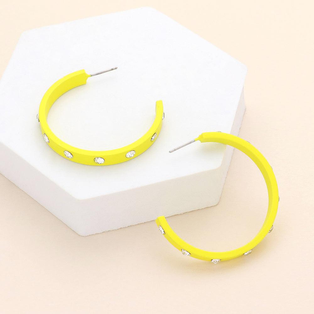 Yellow Stone Embellished Hoop Earrings