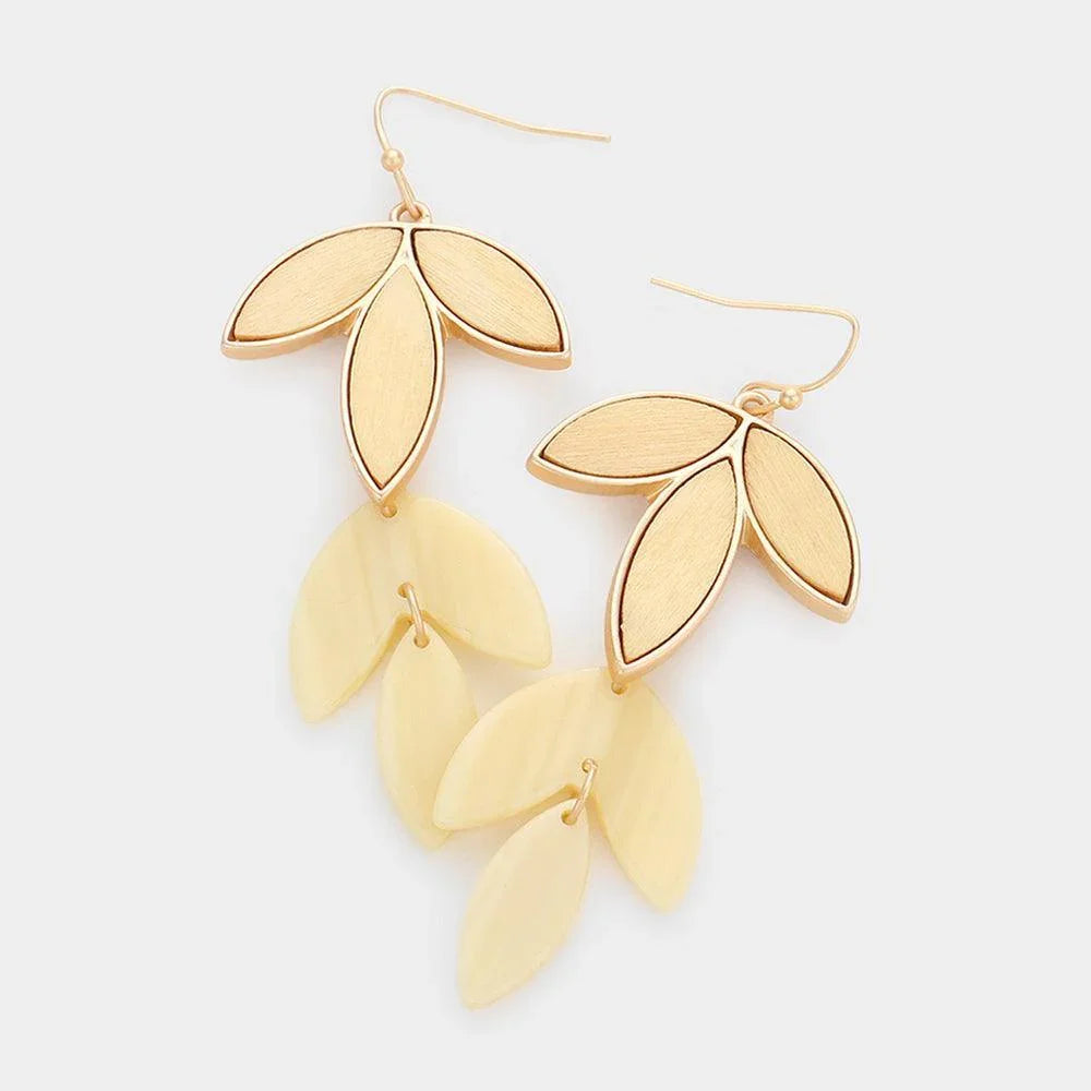 Cream Wood Marbled Sprout Link Dangle Earrings - Jewelry Store by Erik Rayo