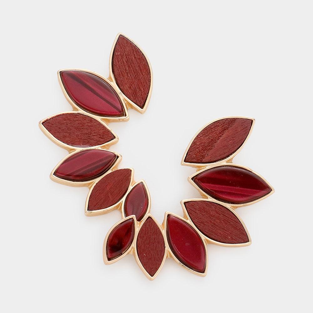 Burgundy Wood Marbled Marquise Bead Cluster Earrings - Jewelry Store by Erik Rayo