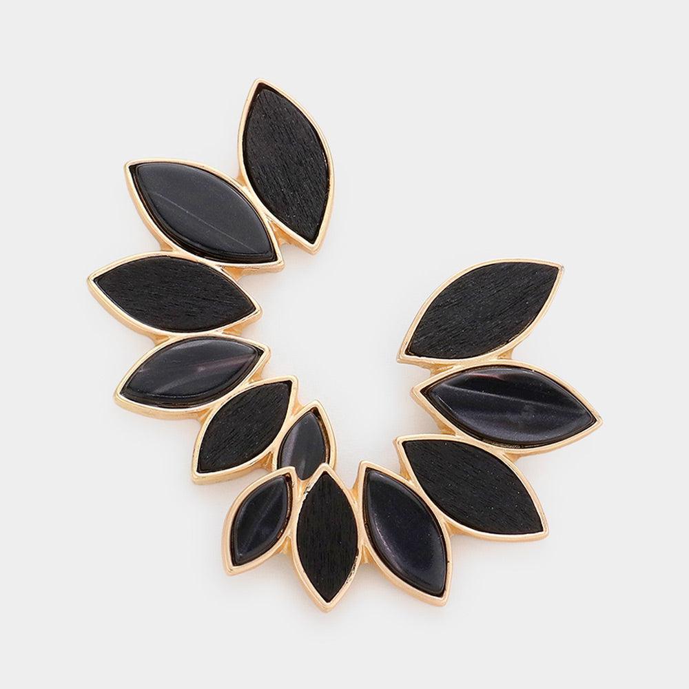 Black Wood Marbled Marquise Bead Cluster Earrings - Jewelry Store by Erik Rayo