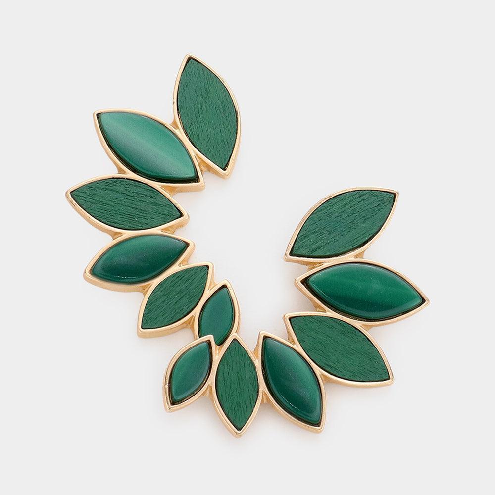 Green Wood Marbled Marquise Bead Cluster Earrings - Jewelry Store by Erik Rayo