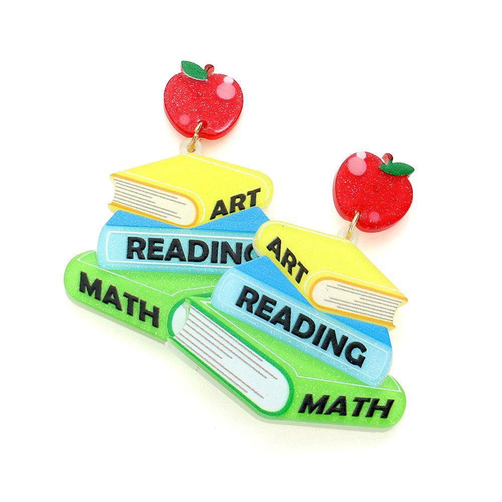 Art Reading Math Message Glittered Resin Apple Books Link Dangle Earrings - Jewelry Store by Erik Rayo