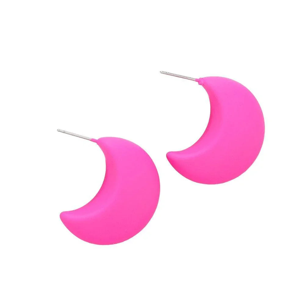 Fuchsia Matte Crescent Earrings - Jewelry Store by Erik Rayo