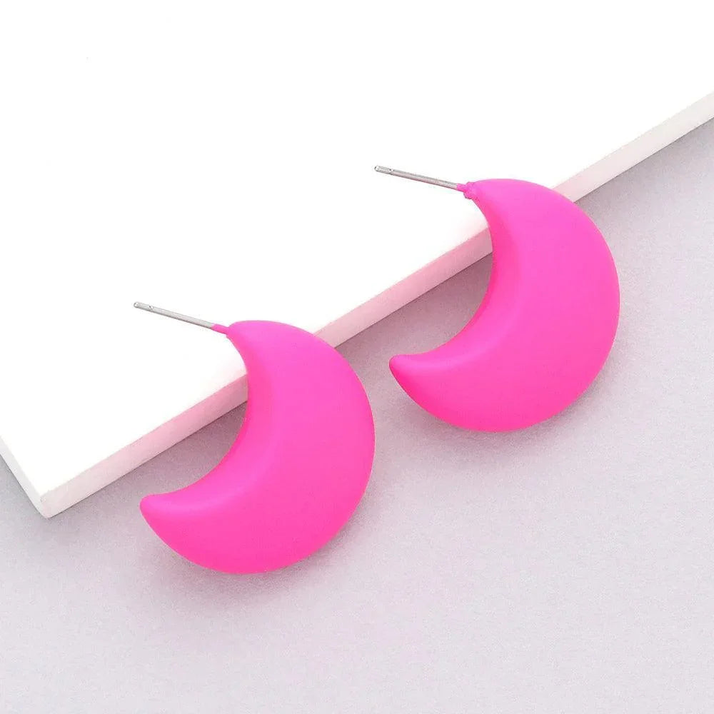 Fuchsia Matte Crescent Earrings - Jewelry Store by Erik Rayo