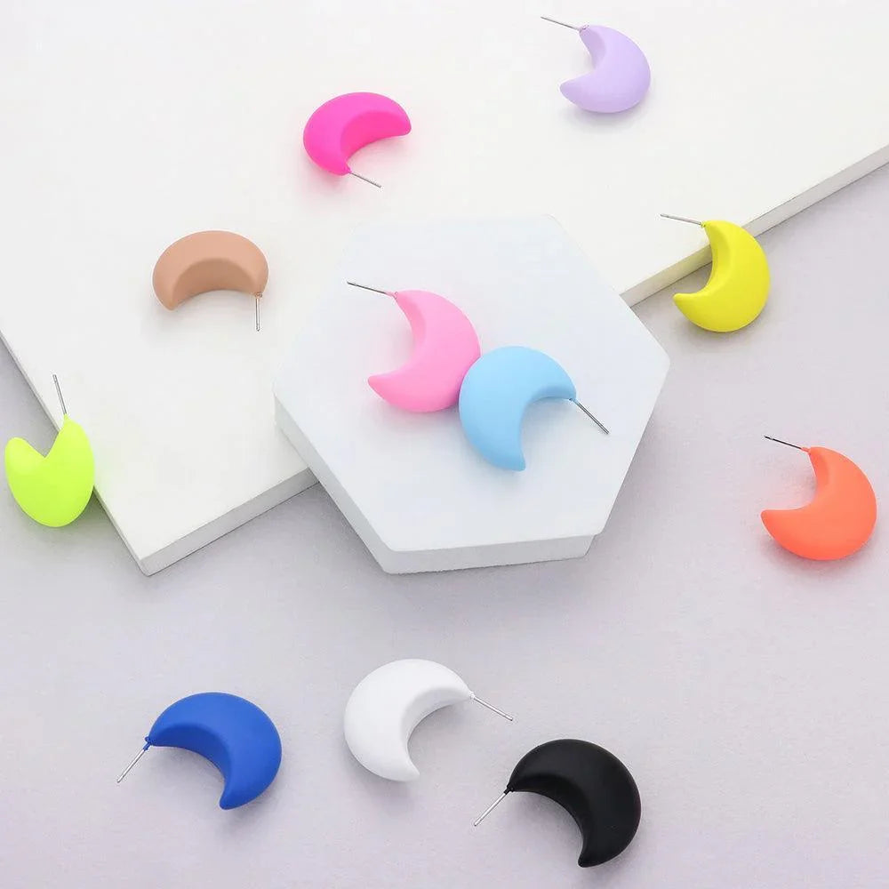 Blue Matte Crescent Earrings - Jewelry Store by Erik Rayo