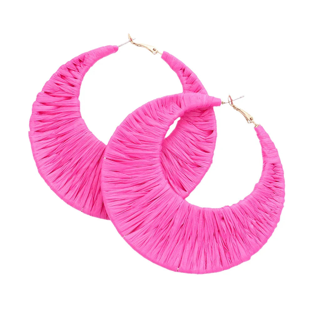 Red Oversized Raffia Wrapped Hoop Earrings - Jewelry Store by Erik Rayo