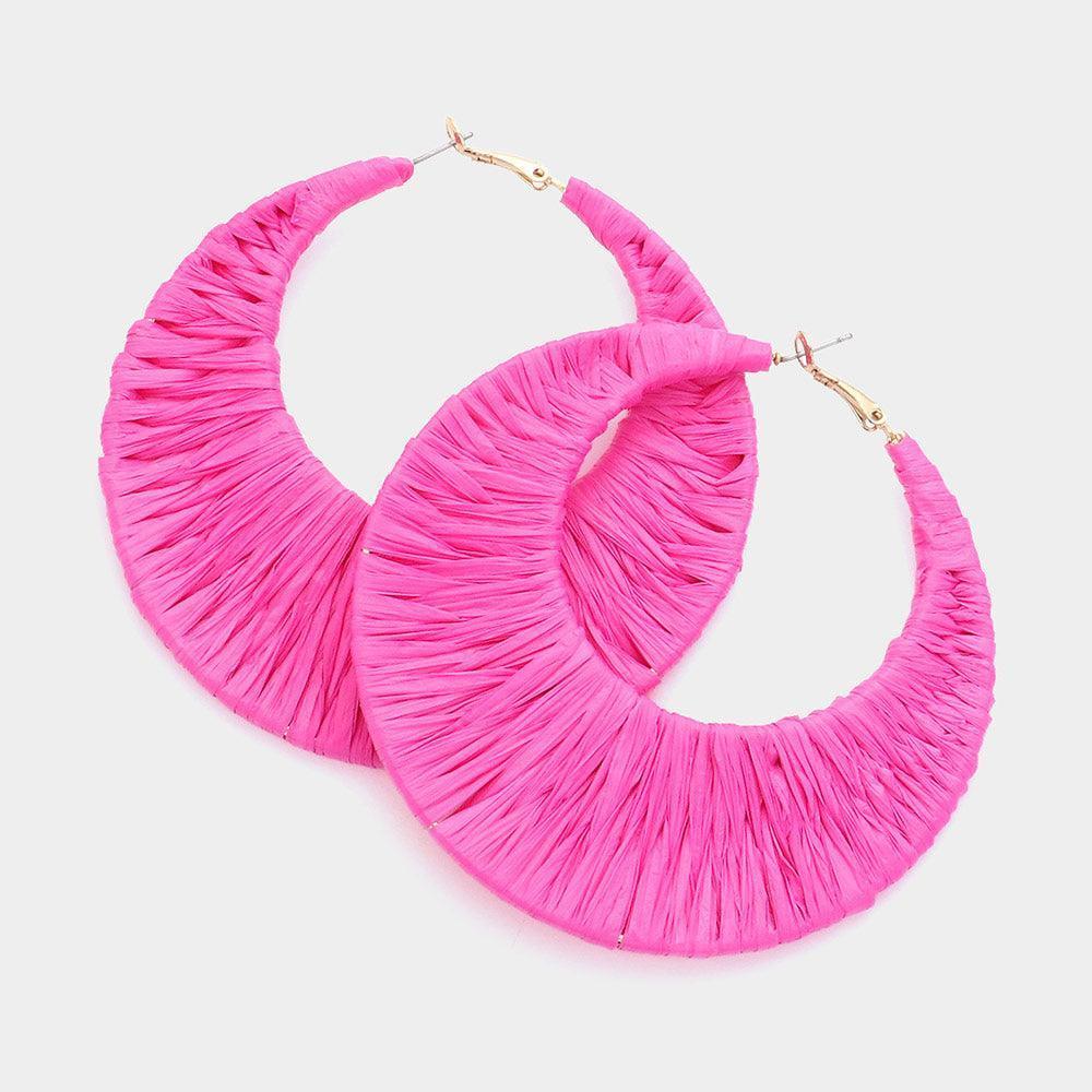 Red Oversized Raffia Wrapped Hoop Earrings - Jewelry Store by Erik Rayo