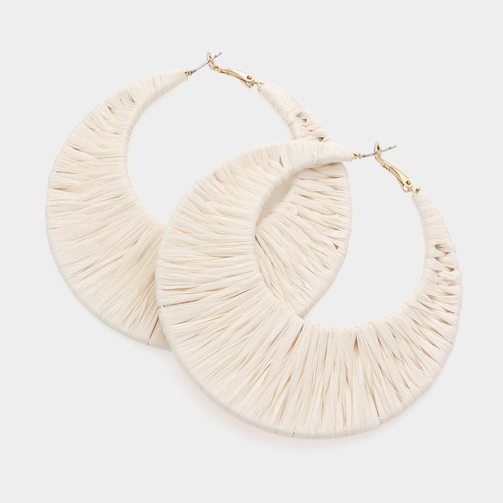 Ivory Oversized Raffia Wrapped Hoop Earrings - Jewelry Store by Erik Rayo