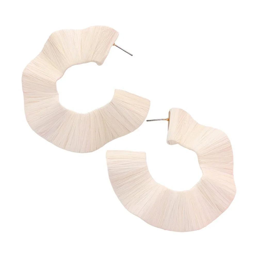 Ivory Raffia Wrap Chunky Wavy Hoop Earrings - Jewelry Store by Erik Rayo