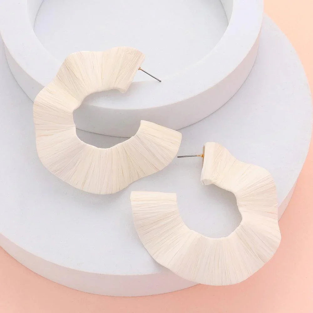 Ivory Raffia Wrap Chunky Wavy Hoop Earrings - Jewelry Store by Erik Rayo