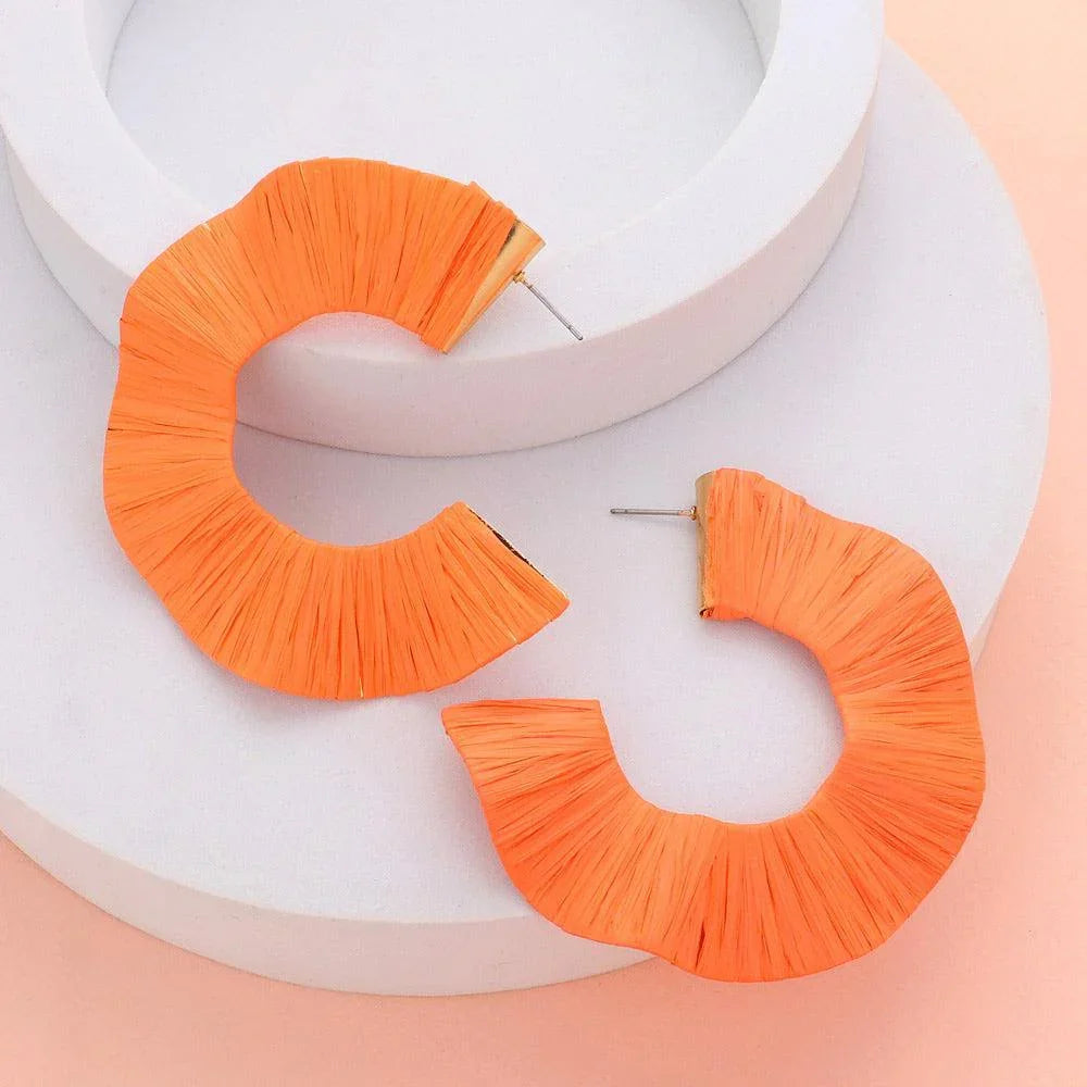 Raffia Wrap Chunky Wavy Hoop Earrings - Jewelry Store by Erik Rayo