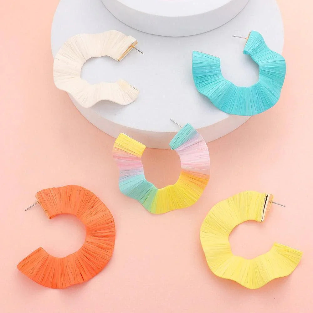 Raffia Wrap Chunky Wavy Hoop Earrings - Jewelry Store by Erik Rayo