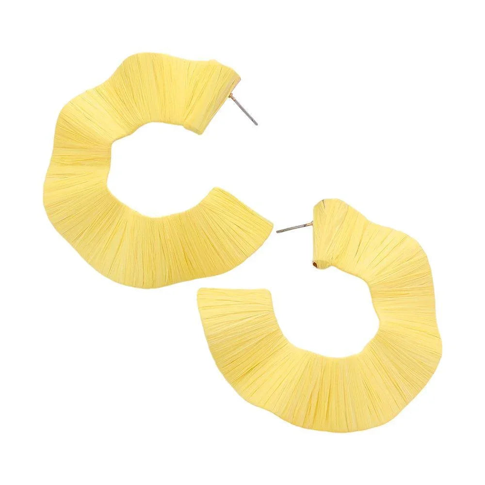 Yellow Raffia Wrap Chunky Wavy Hoop Earrings - Jewelry Store by Erik Rayo