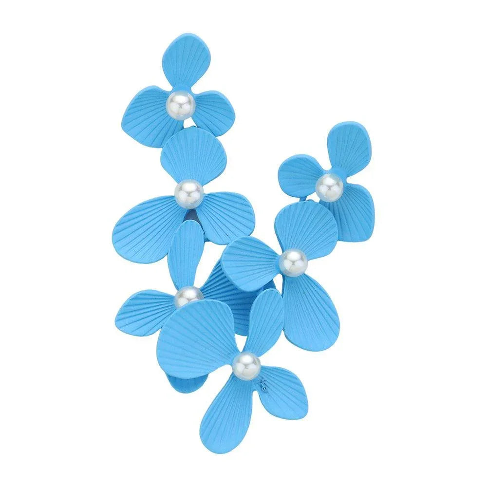 Blue Matte Triple Flower Dropdown Earrings - Jewelry Store by Erik Rayo