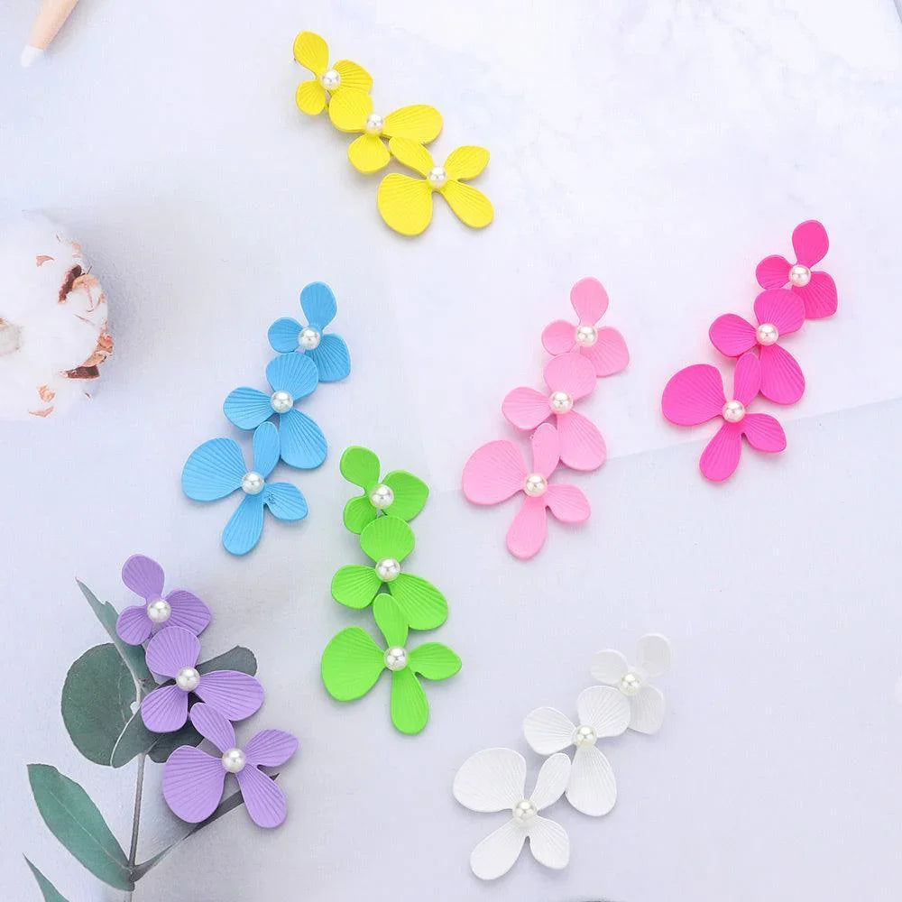Blue Matte Triple Flower Dropdown Earrings - Jewelry Store by Erik Rayo
