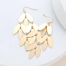 Load image into Gallery viewer, Gold Metal Leaf Chandelier Dangle Earrings
