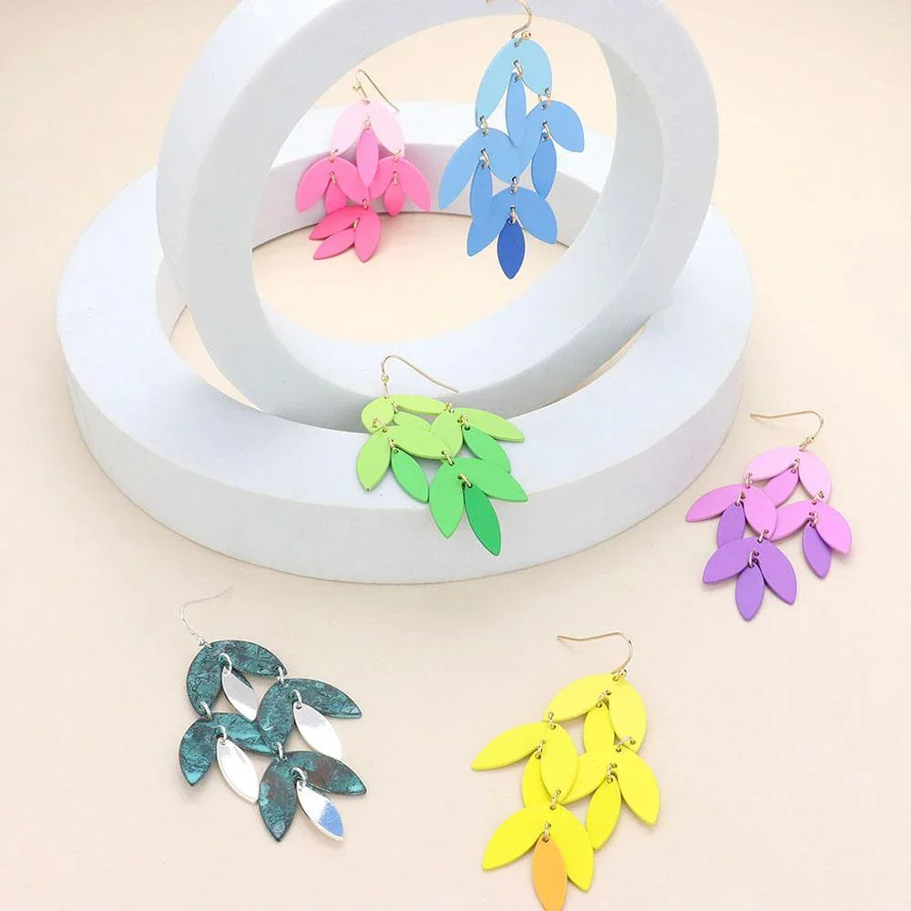 Pink Metal Leaf Chandelier Dangle Earrings - Jewelry Store by Erik Rayo