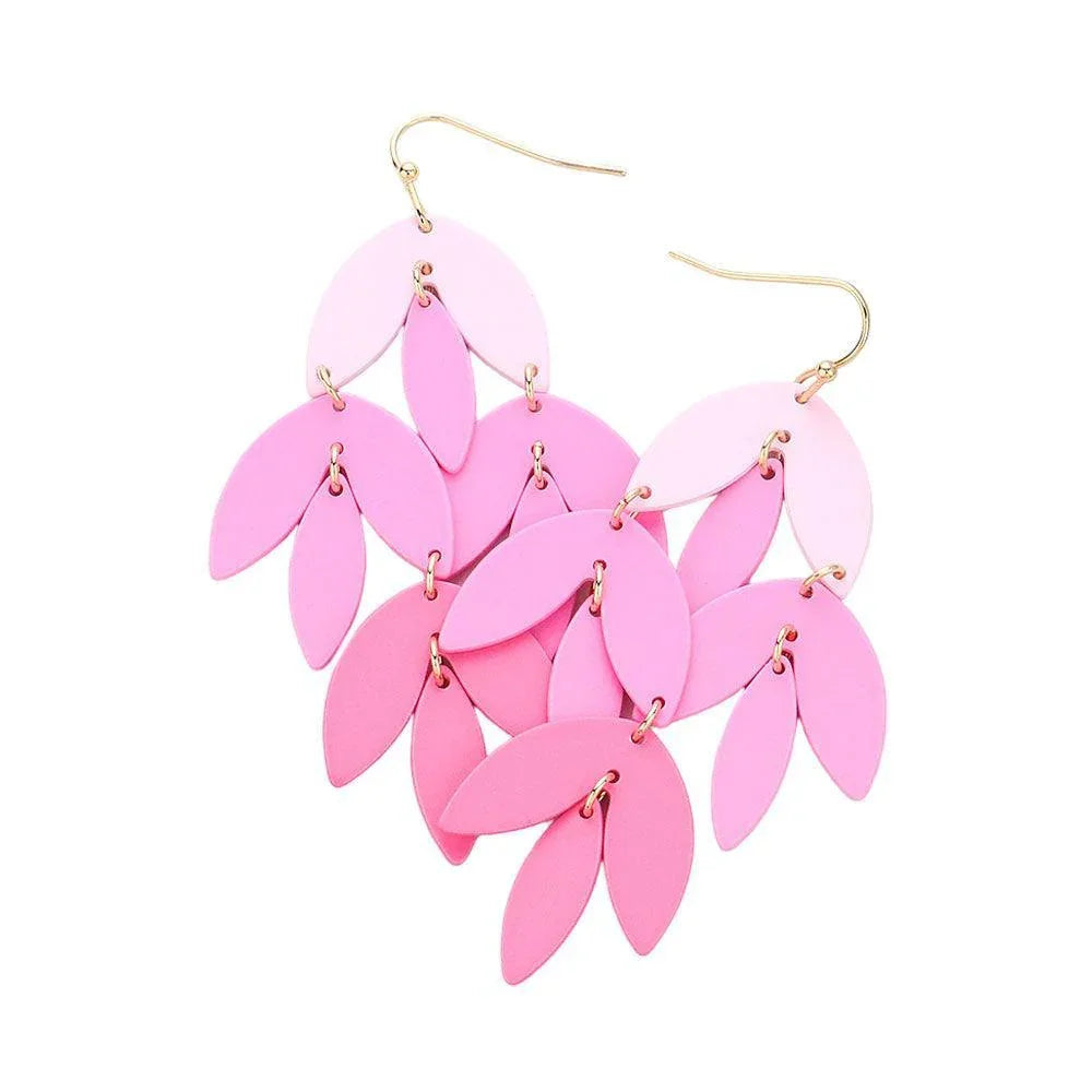 Pink Metal Leaf Chandelier Dangle Earrings - Jewelry Store by Erik Rayo