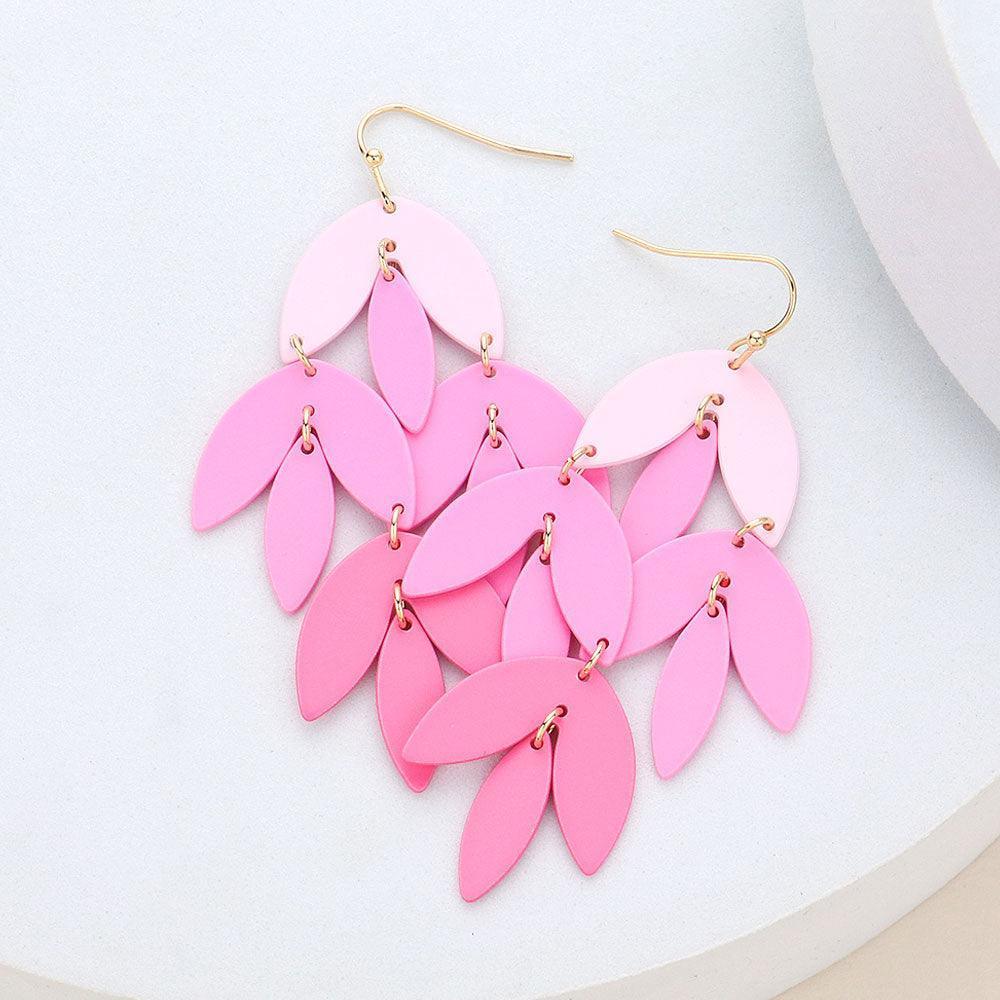 Pink Metal Leaf Chandelier Dangle Earrings - Jewelry Store by Erik Rayo