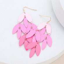 Load image into Gallery viewer, Pink Metal Leaf Chandelier Dangle Earrings
