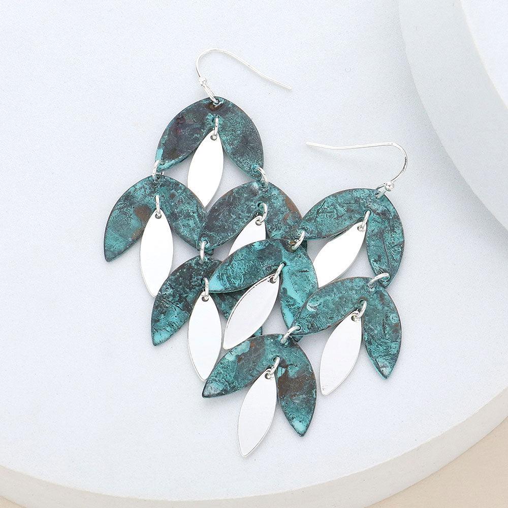 Metal Leaf Chandelier Dangle Earrings