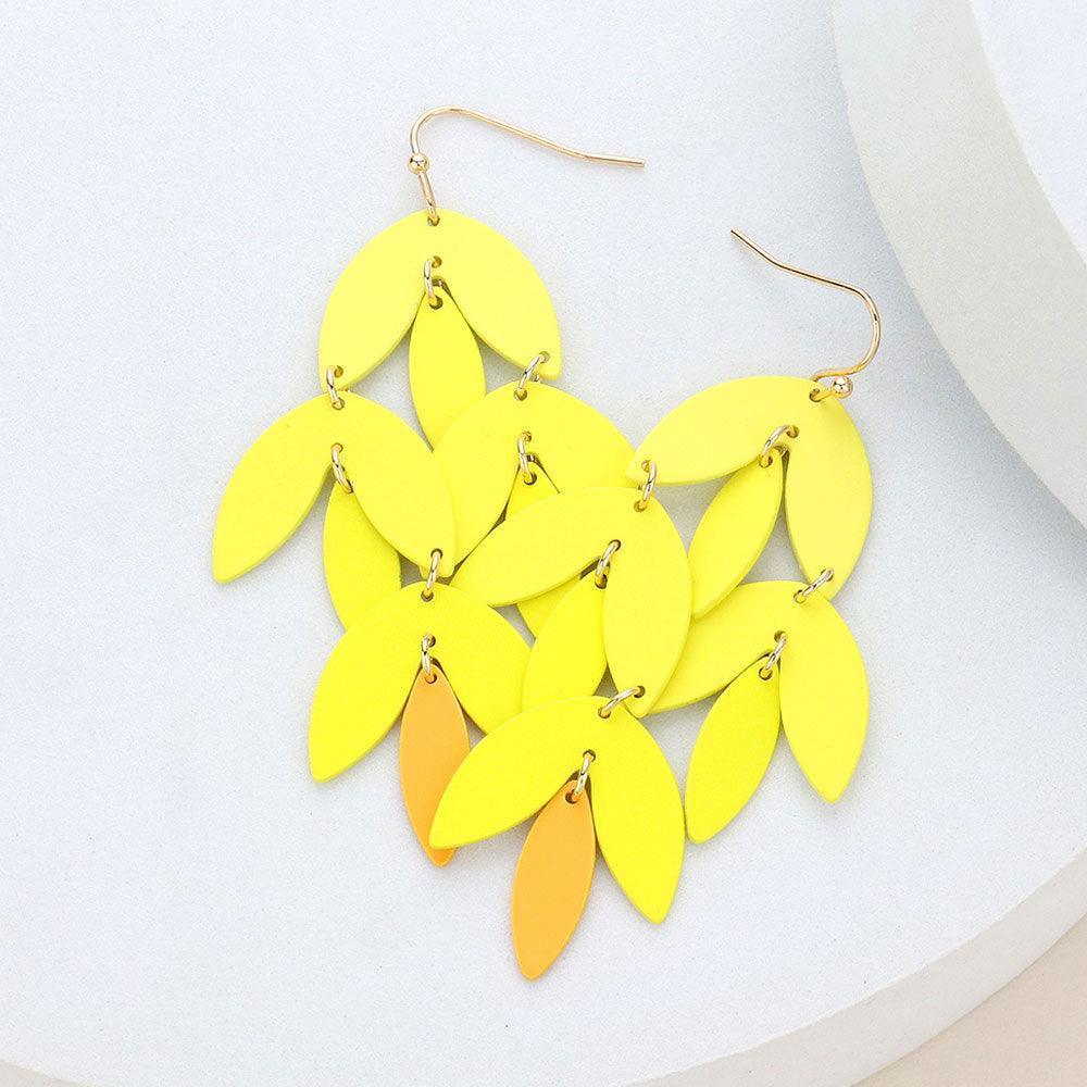 Yellow Metal Leaf Chandelier Dangle Earrings - Jewelry Store by Erik Rayo