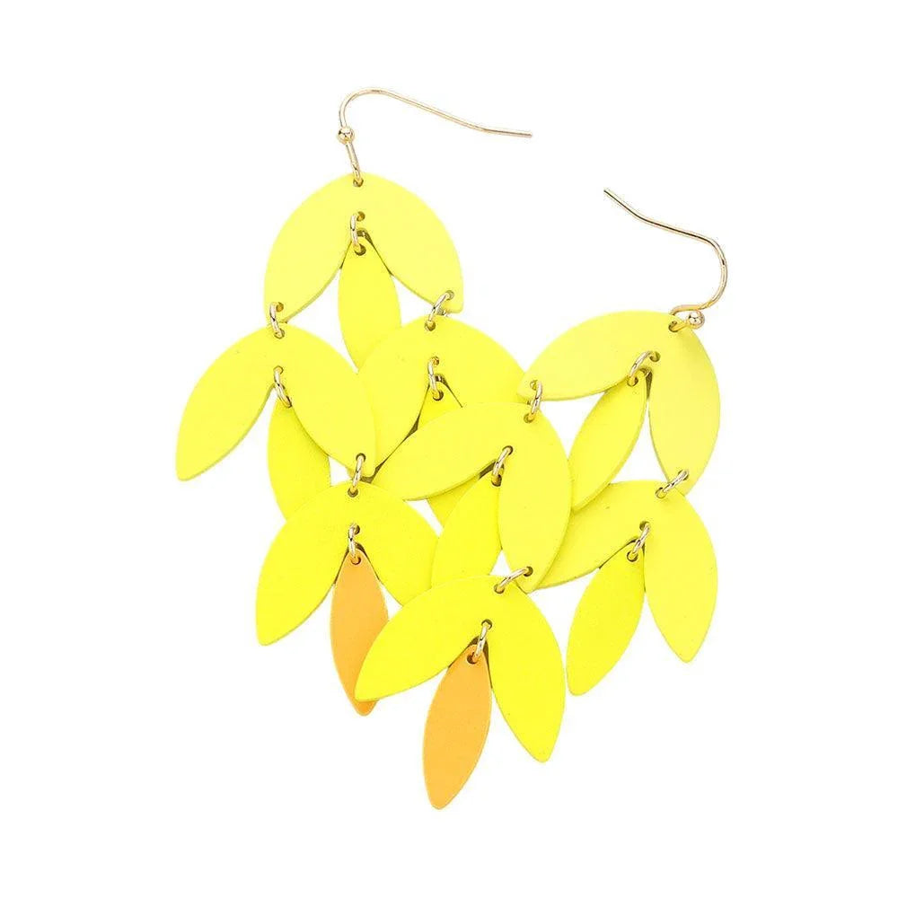 Yellow Metal Leaf Chandelier Dangle Earrings - Jewelry Store by Erik Rayo