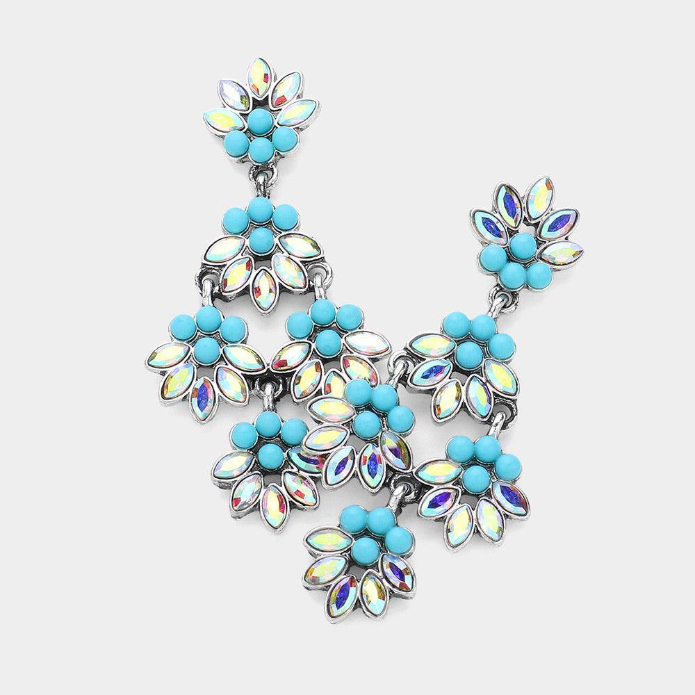 Turquoise Marquise Stone Cluster Natural Stone Embellished Western Dangle Earrings - Jewelry Store by Erik Rayo