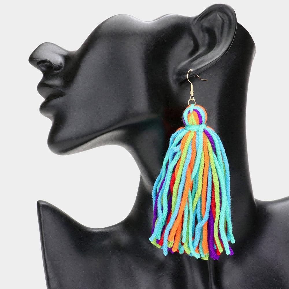 Yarn Thread Tassel Dangle Earrings