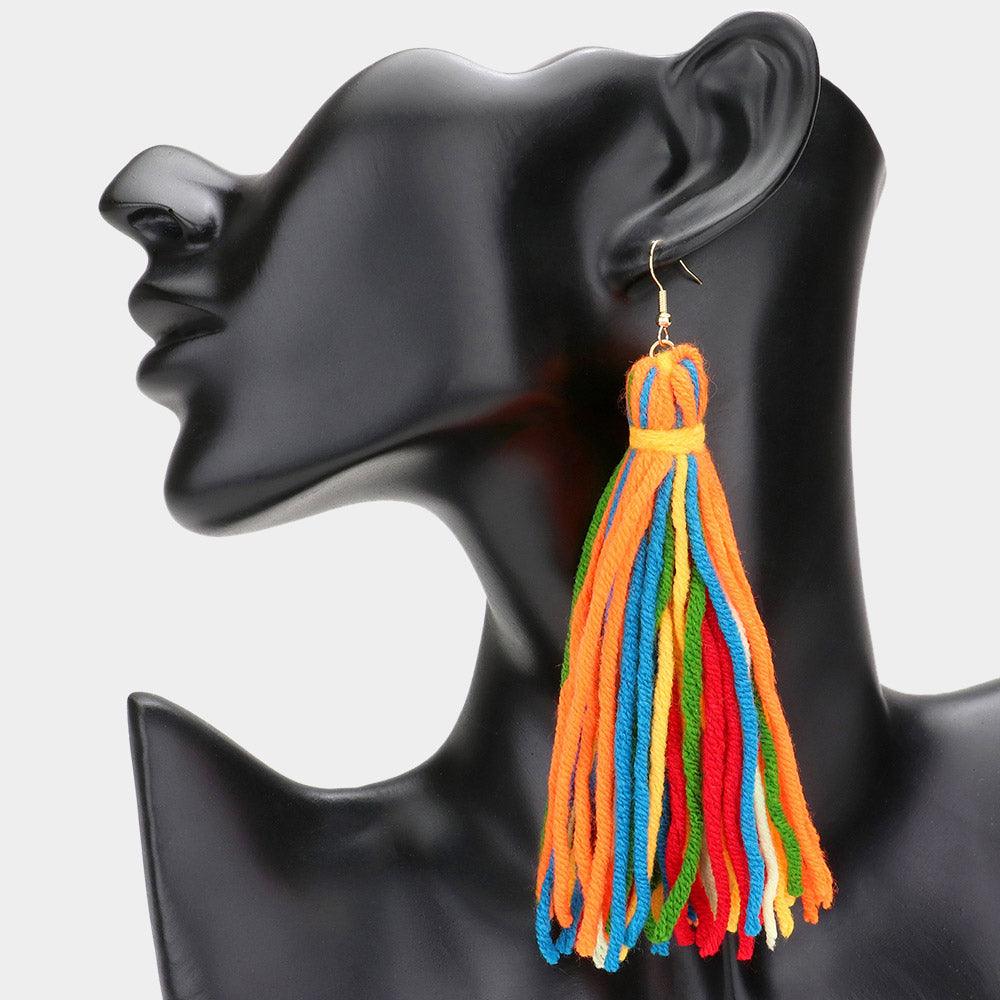 Yarn Thread Tassel Dangle Earrings