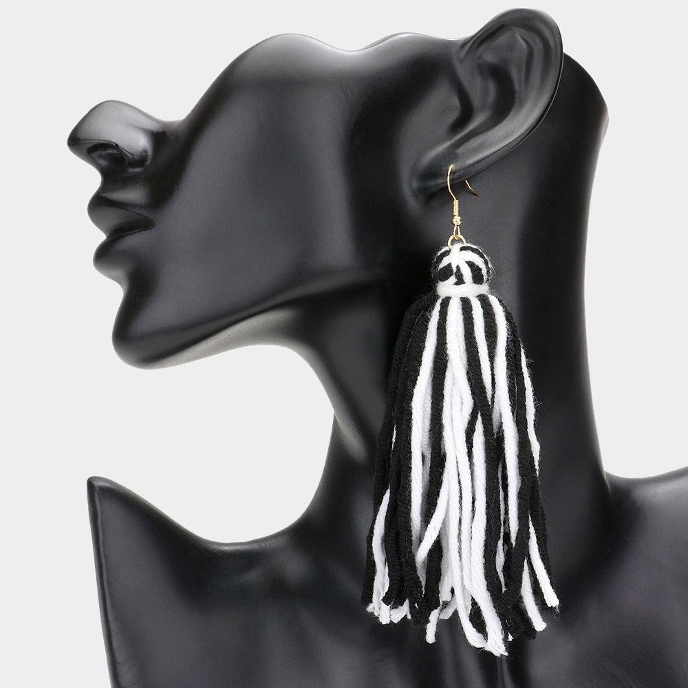 White Yarn Thread Tassel Dangle Earrings