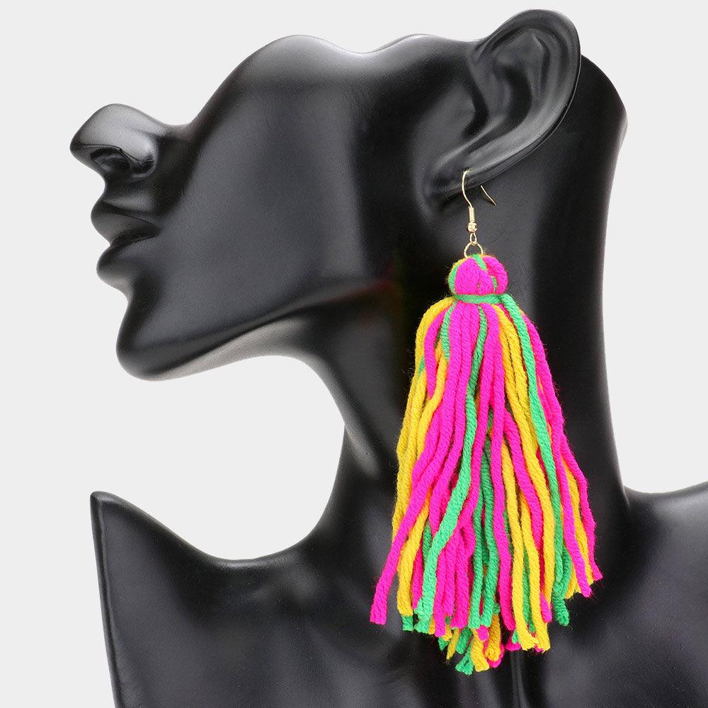 Yarn Thread Tassel Dangle Earrings