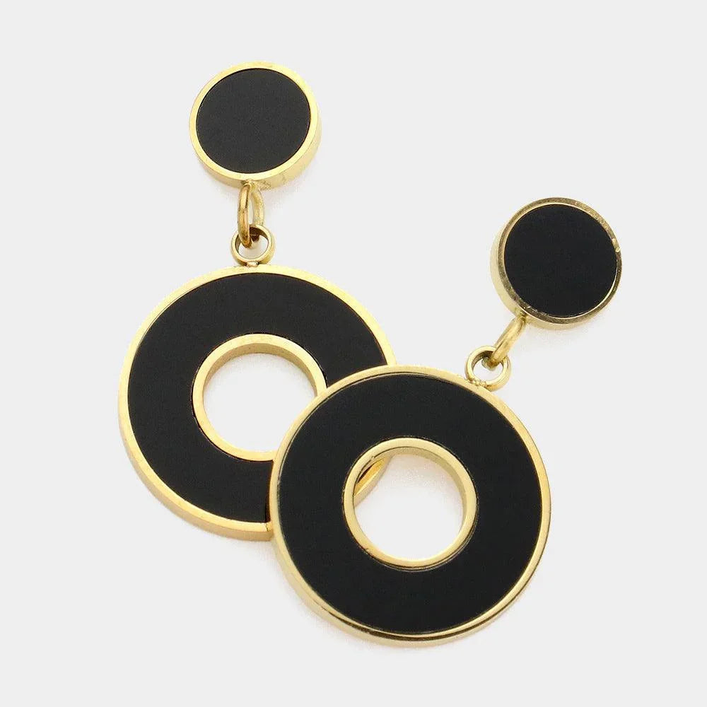 Black Stainless Steel Enamel Open O Dangle Earrings - Jewelry Store by Erik Rayo