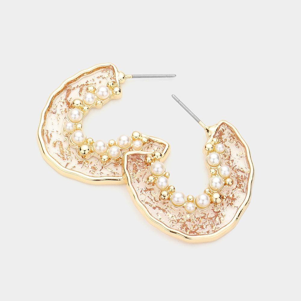 Pearl Embellished Glitter Abstract Clear Lucite Earrings - Jewelry Store by Erik Rayo