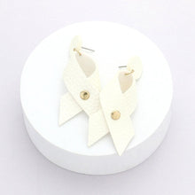 Load image into Gallery viewer, White Faux Leather Ribbon Dangle Earrings
