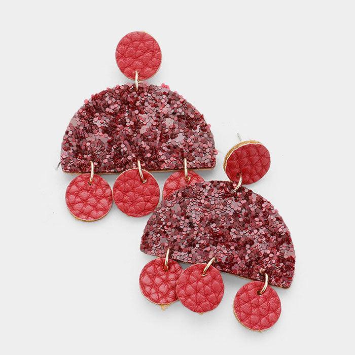 Red Geometric Textured Leather Link Dangle Earrings - Jewelry Store by Erik Rayo