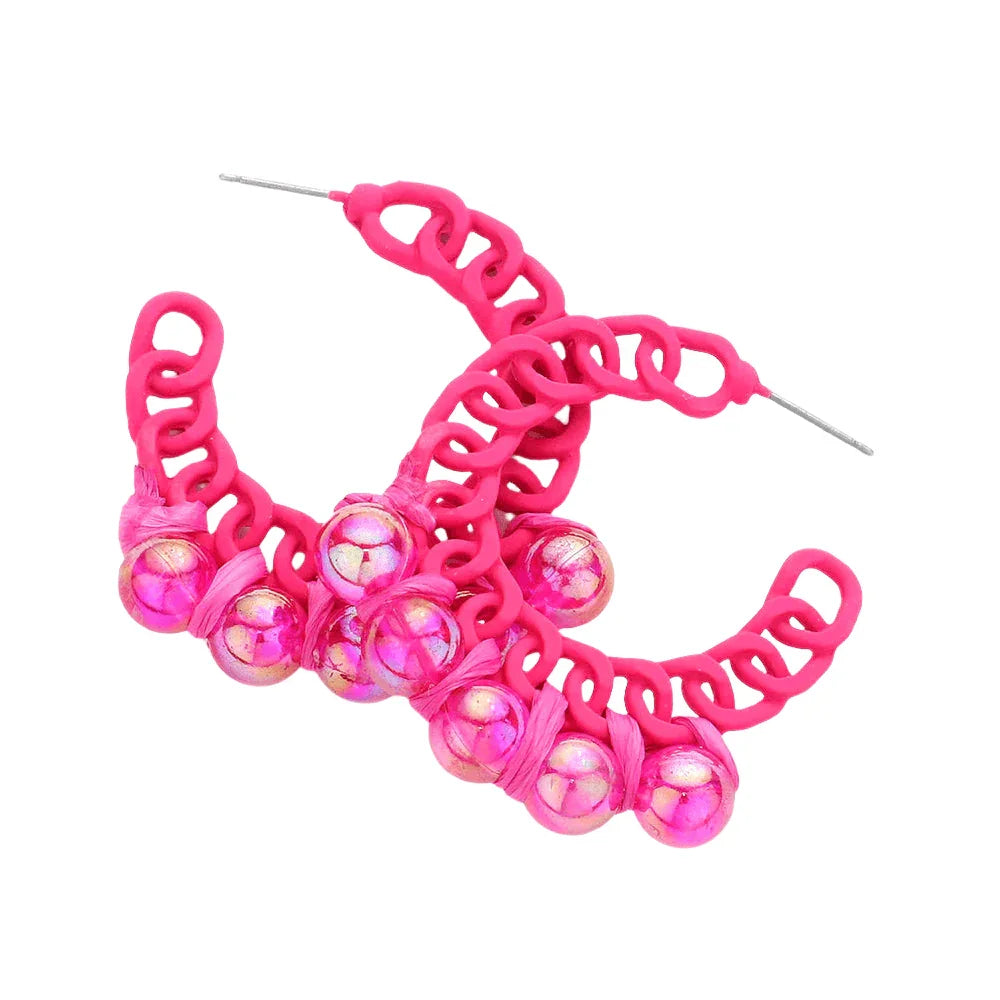 Fuchsia Hologram Ball Pointed Colored Chain Hoop Earrings - Jewelry Store by Erik Rayo