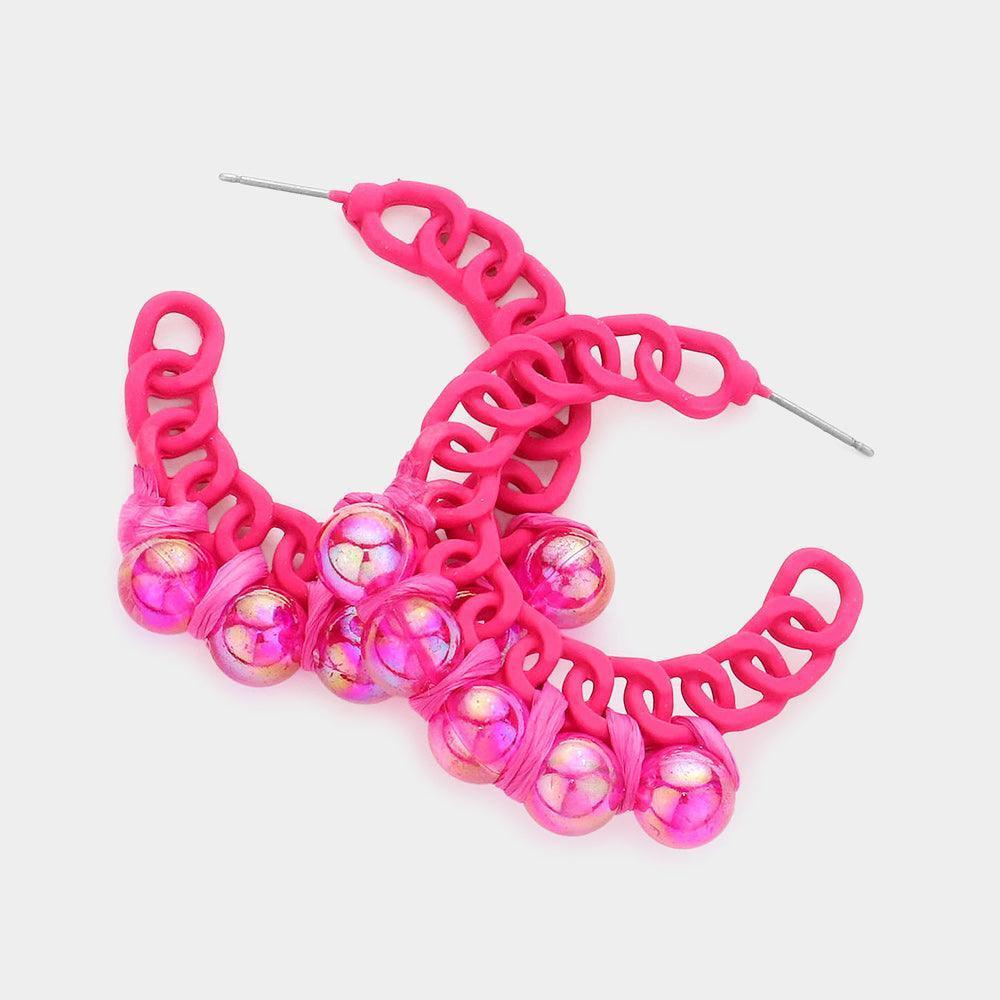 Fuchsia Hologram Ball Pointed Colored Chain Hoop Earrings - Jewelry Store by Erik Rayo