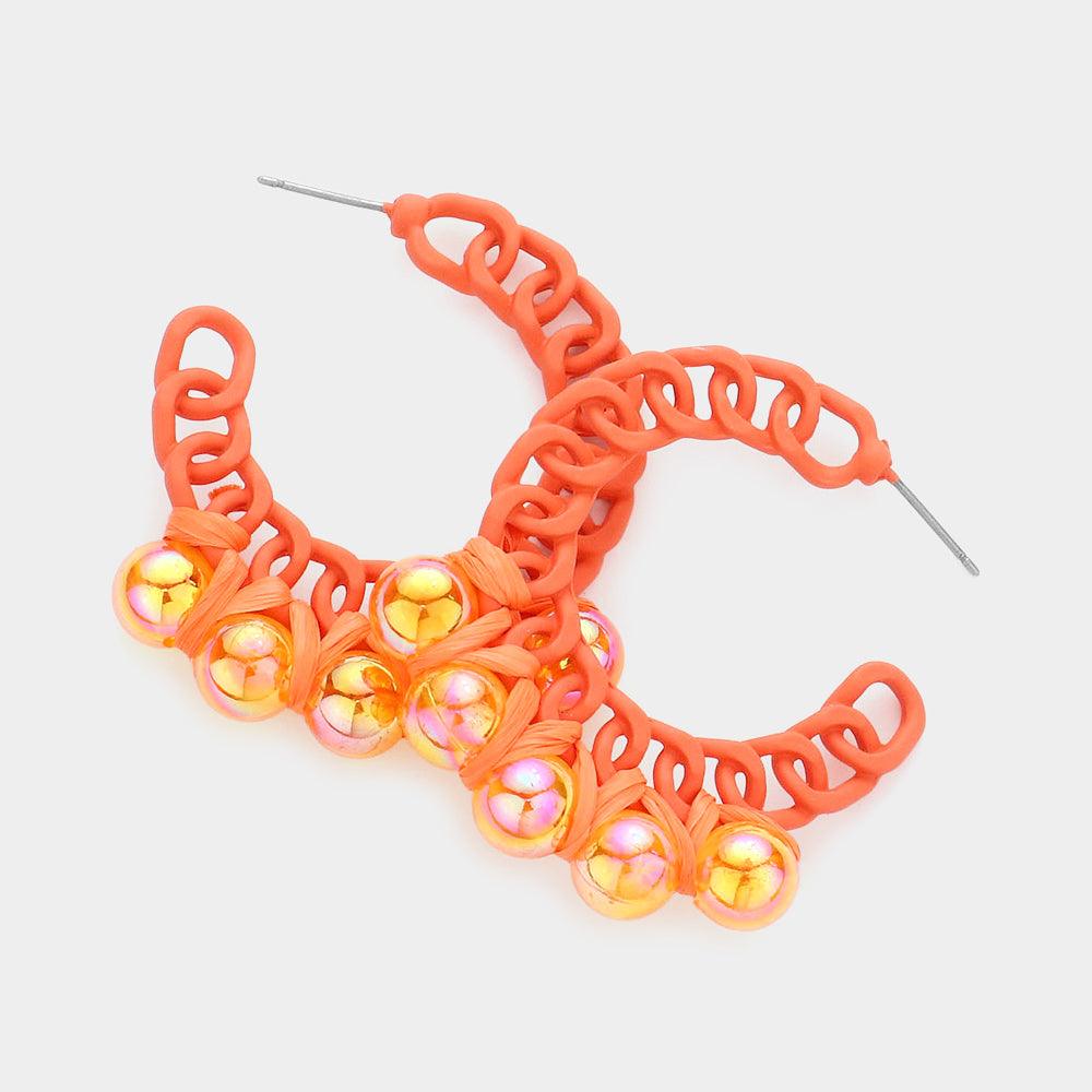 Orange Hologram Ball Pointed Colored Chain Hoop Earrings