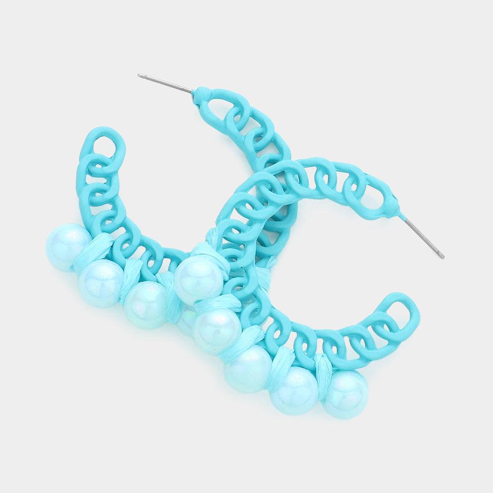 Turquoise Hologram Ball Pointed Colored Chain Hoop Earrings