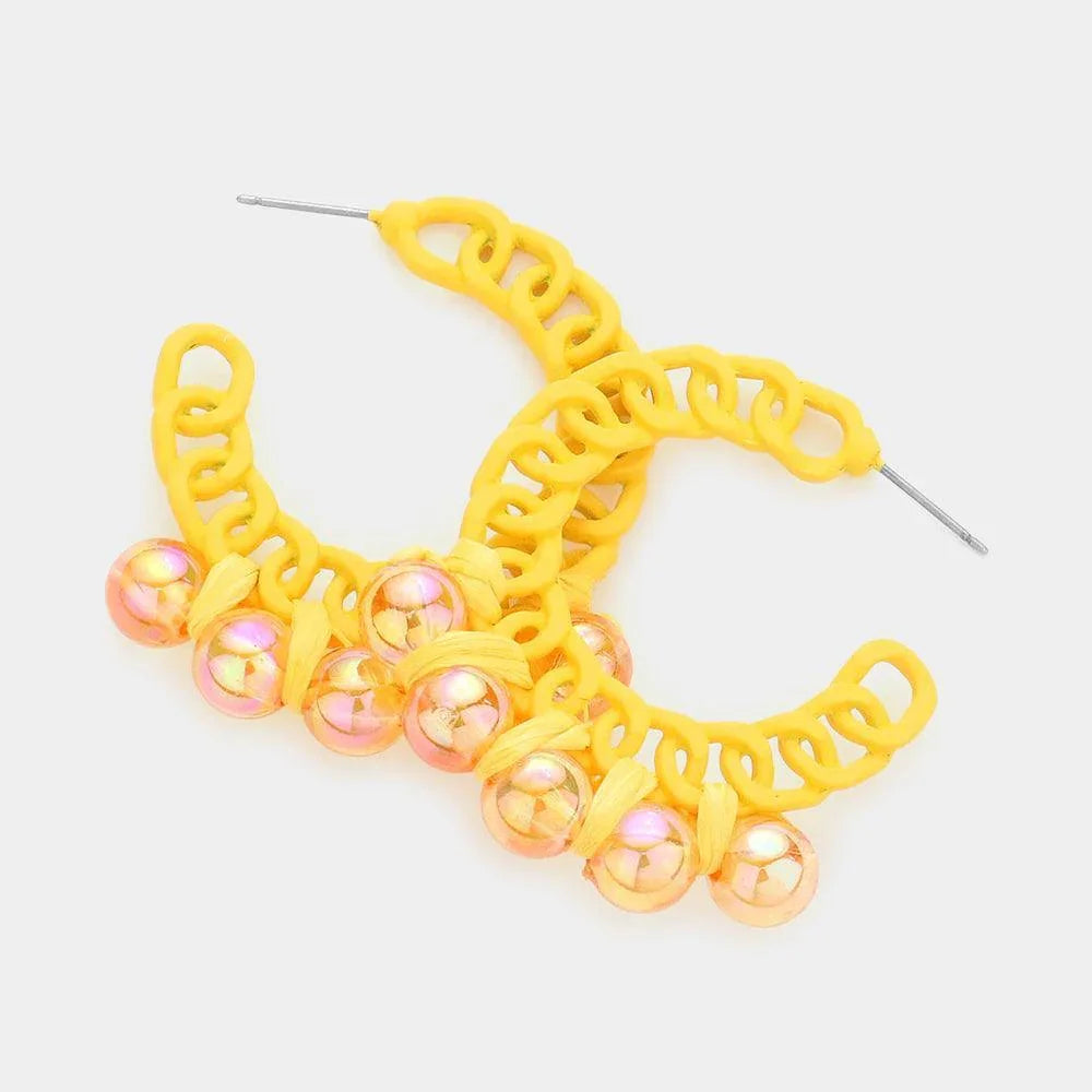 Yellow Hologram Ball Pointed Colored Chain Hoop Earrings - Jewelry Store by Erik Rayo