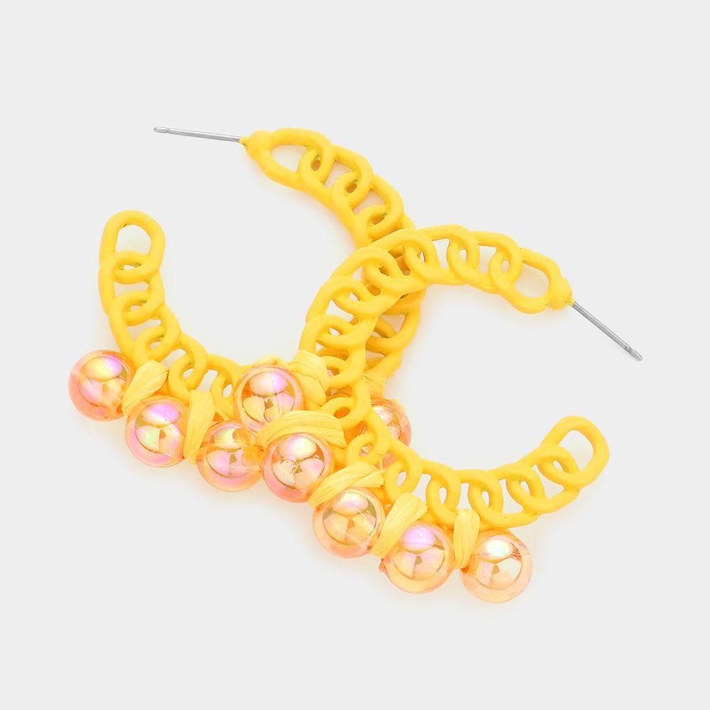 Yellow Hologram Ball Pointed Colored Chain Hoop Earrings