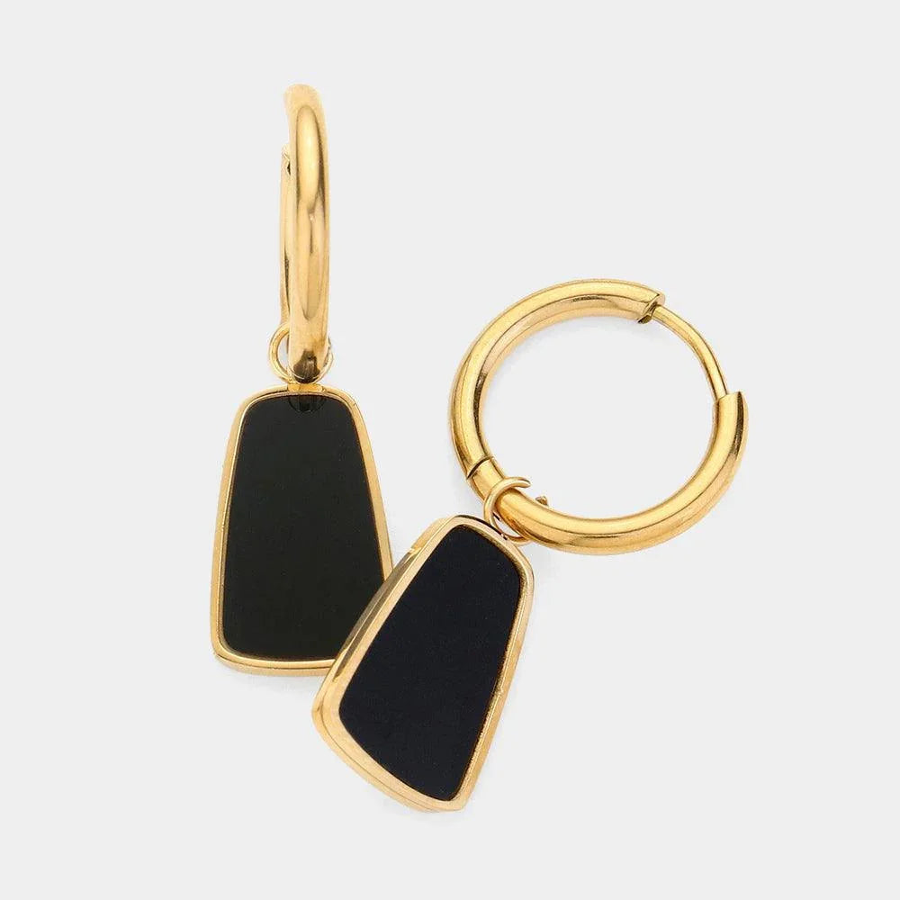Black Stainless Steel Enamel Charm Dangle Earrings - Jewelry Store by Erik Rayo
