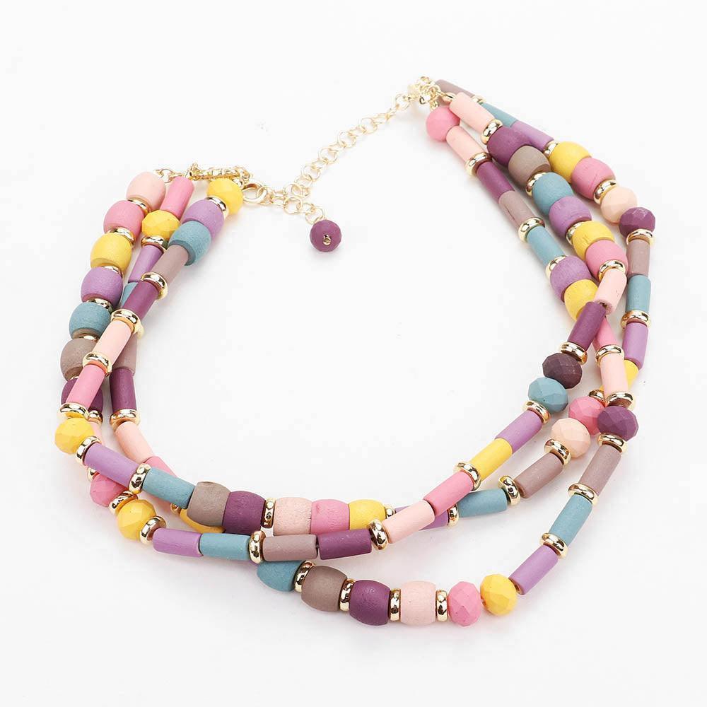 Gold Multi Standard Wood beaded Layered Necklace - Jewelry Store by Erik Rayo
