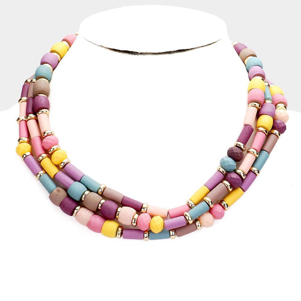 Gold Multi Standard Wood beaded Layered Necklace - Jewelry Store by Erik Rayo