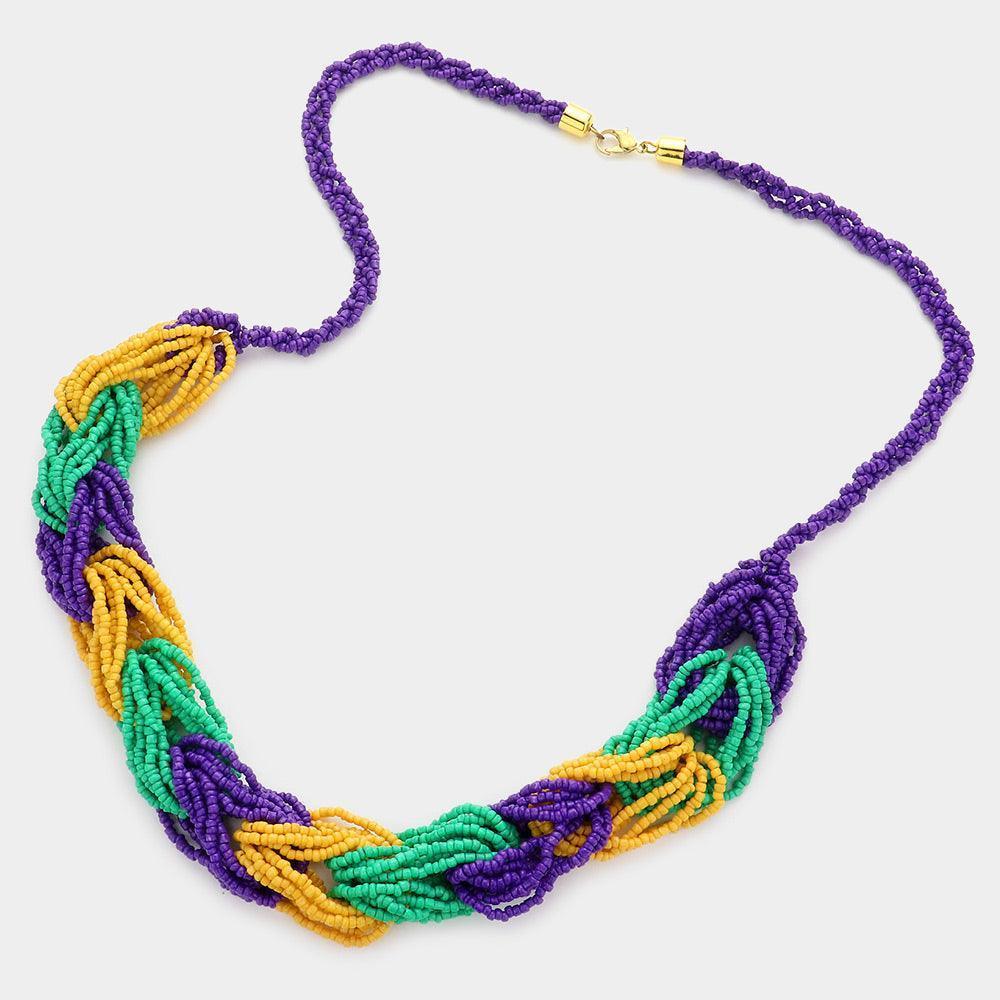 Mardi Gras Seed Beaded Link Necklace - Jewelry Store by Erik Rayo