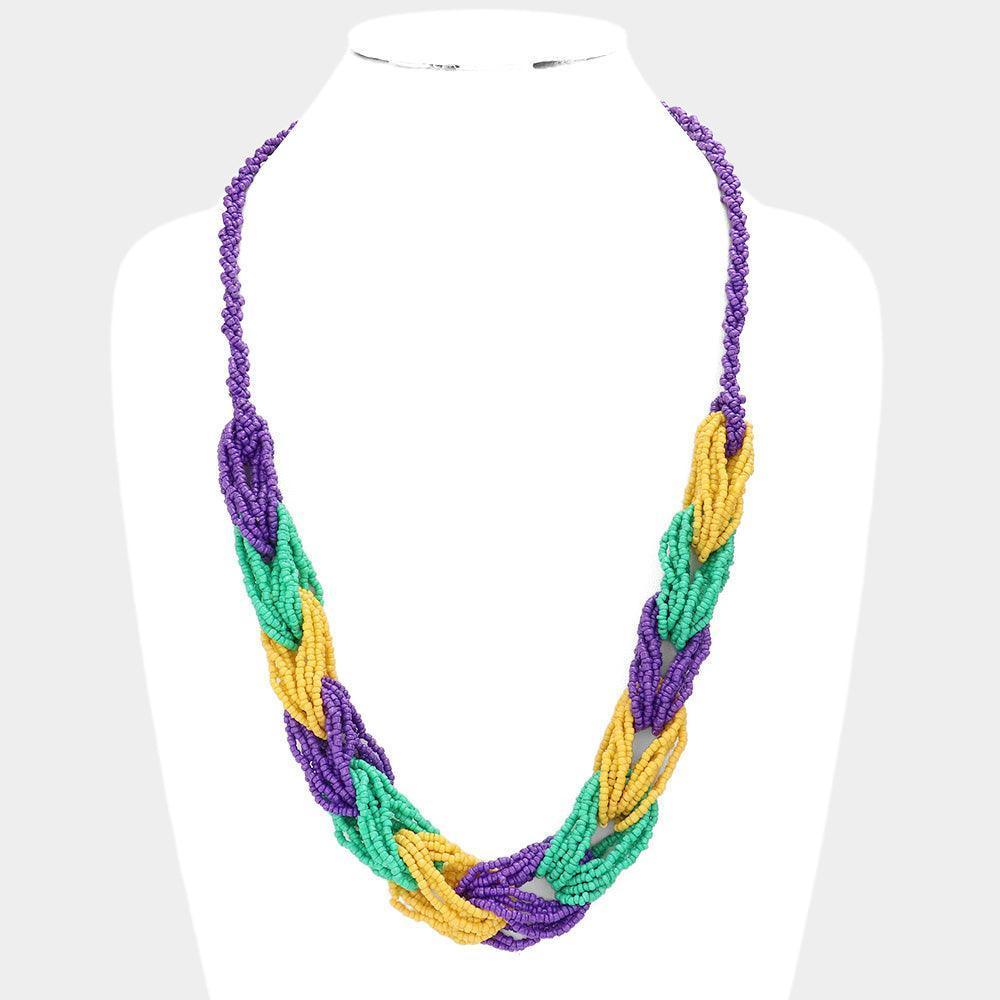 Mardi Gras Seed Beaded Link Necklace - Jewelry Store by Erik Rayo
